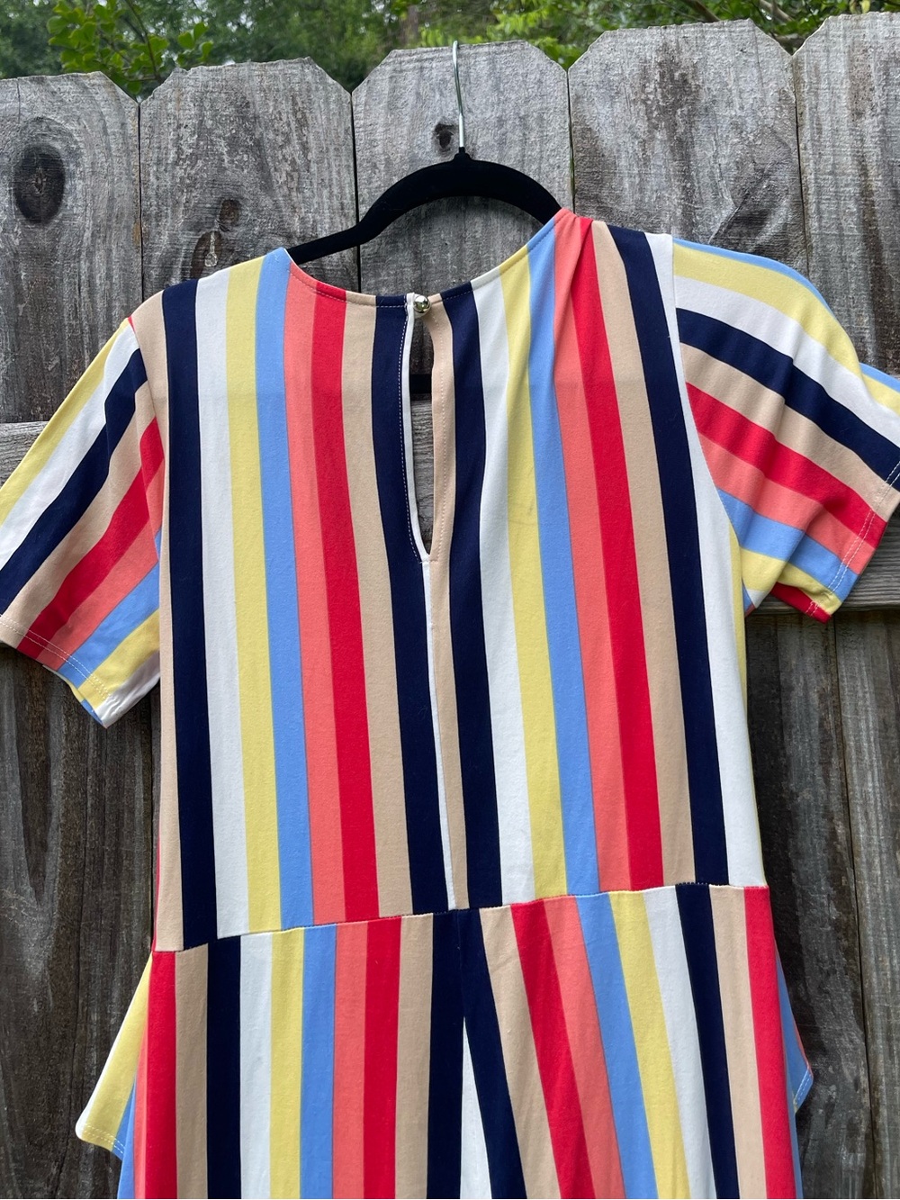 Striped Wrap-Front Short Sleeve Jumpsuit in Multi Color size 1X - Picture 9 of 10